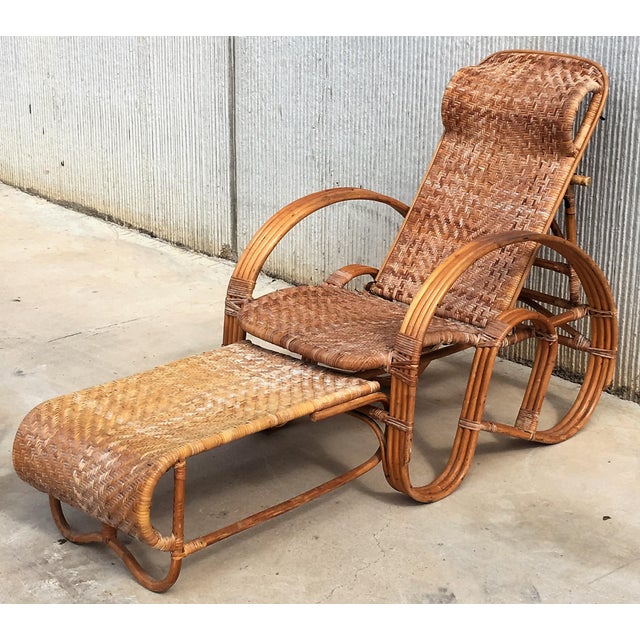 20th Century Adjustable Bentwood and Rattan Chaise Longue With Ottoman For Sale - Image 10 of 12