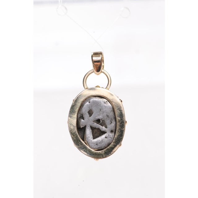 Silver A Greek Stater Silver [Coin] of a Turtle W/ 18k Gold Trim & Orbs For Sale - Image 8 of 12