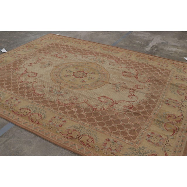 Traditional Rug & Kilim’s Aubusson Style Rug in Gold and Beige With Floral Medallion For Sale - Image 3 of 7
