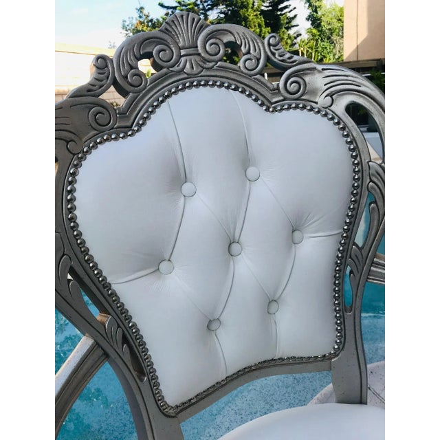 White Leather Baroque Rococo Style Dining Arm Chairs - Set of 6 For Sale In Los Angeles - Image 6 of 12