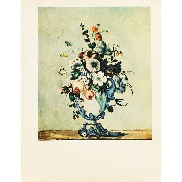 Vintage full-color reproduction print of painting "Vase of Flowers" by Cezanne. Comes from a First Edition art folio...