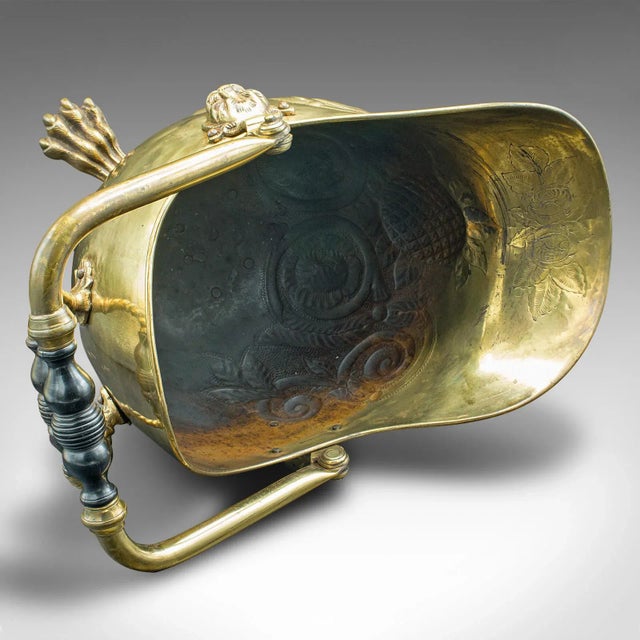 1850 Victorian Antique Country House Fireside Bin, Brass, Ebony, Decor, Fire Bucket For Sale - Image 9 of 12