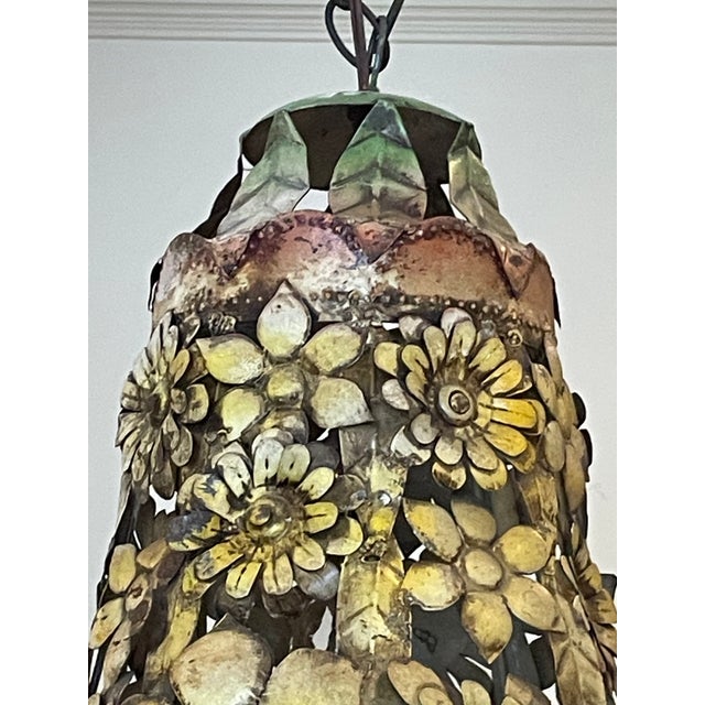 1970s Tole Flower Pendant Light For Sale - Image 4 of 8