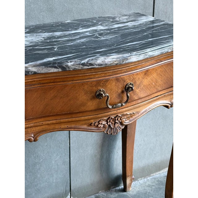 French Louis XV Revival Marble Top Nightstand, 1910s-1930s For Sale - Image 4 of 9