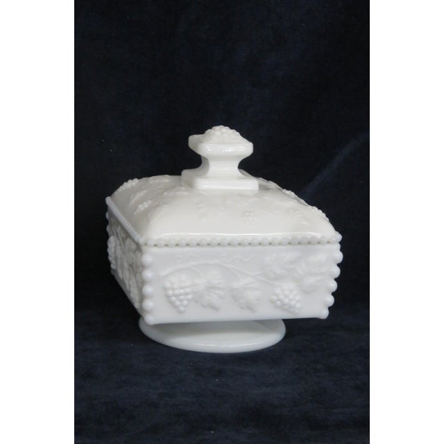 Early 20th Century Westmoreland White Milk Glass Beaded Grape Footed Candy Dish With Lid For Sale In Miami - Image 6 of 14