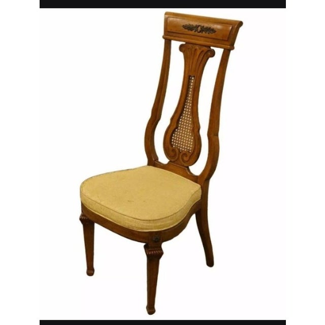 Mid-Century Modern Set of 4 — Thomasville "Avenue" Collection Lyre-Back Cane Dining Chairs | c.1963 | Original Label For Sale - Image 3 of 11
