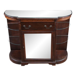 Mid Century Demilune Chippendale Style Mahogany Console Table Hall Cabinet 47" For Sale