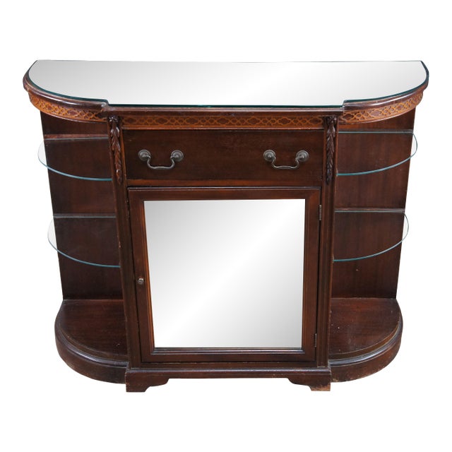 Mid Century Demilune Chippendale Style Mahogany Console Table Hall Cabinet 47" For Sale