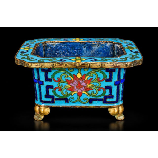 Early 20th Century Chinese Antique Cloisonne Censer Brass Incense Burner Turquoise Enamel For Sale - Image 5 of 13