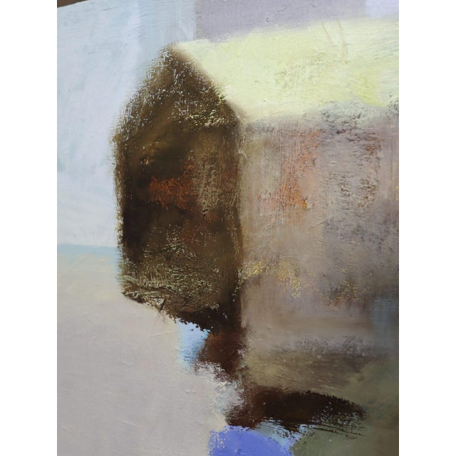 Mid-Century Modern 'House Above the Fields' Vintage Original Abstract Landscape Oil Painting, Framed For Sale - Image 12 of 14