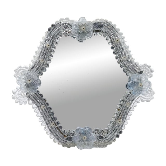 Murano glass mirror made in the 1950s, with floral decorations and etched glass The mirror can be used as a table or wall...