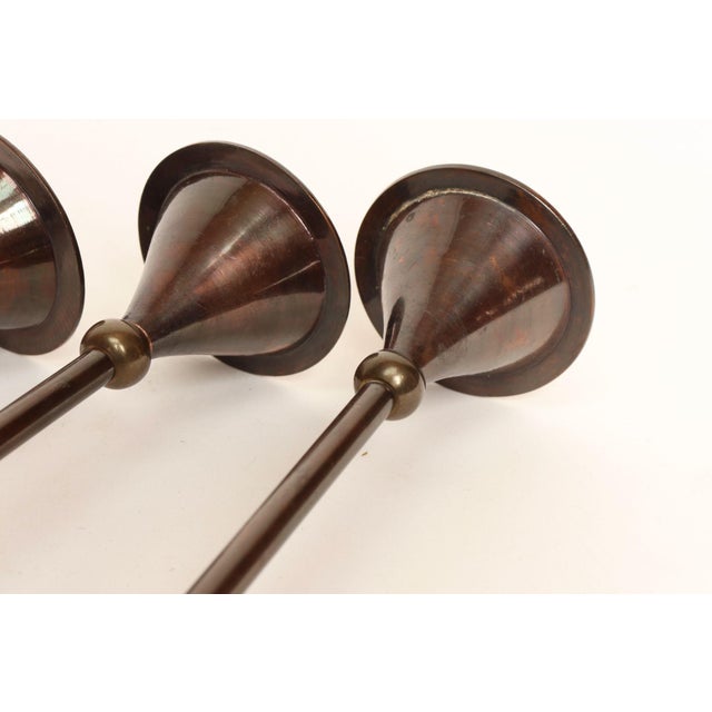 Metal Set of Three Memphis-Style Vintage Graduated Brass Candlesticks by Rosenthal Netter For Sale - Image 7 of 14