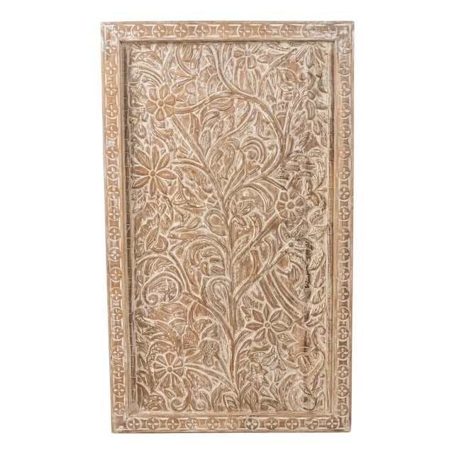 Hand Carved Wood Tree of Life Wall Panel – Rustic Floral Feature Wall Art 6x36 For Sale