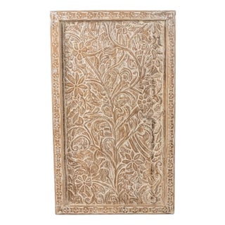 Whitewashed Carved Wood Tree of Life Wall Panel – Rustic Floral Barn Door Art For Sale