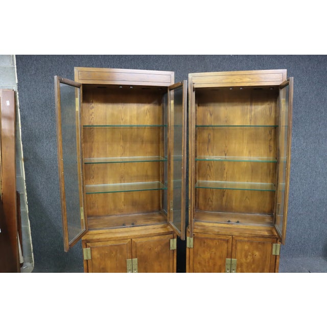 Brown Henredon Campaign Style Display Cabinet For Sale - Image 8 of 10