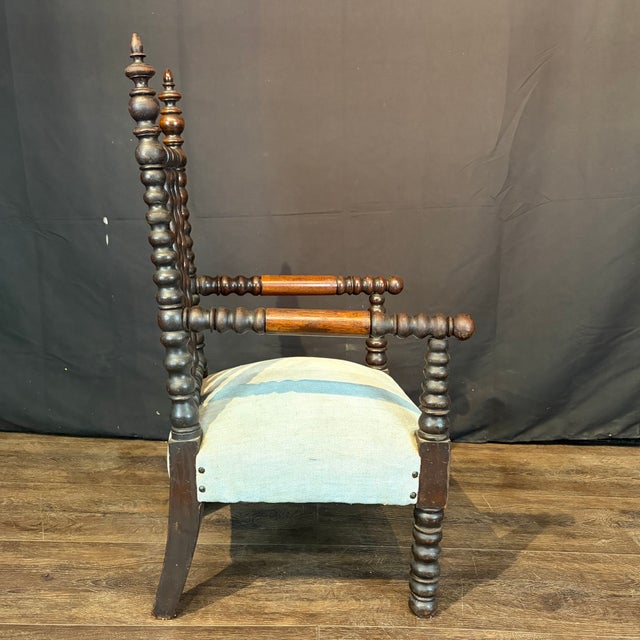 Traditional Antique Child’s Turned Wood Bobbin Spindle Armchair Nursery Chair With Finial Posts For Sale - Image 3 of 7
