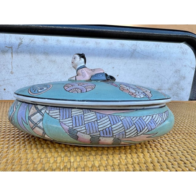 Ceramic Vintage Asian Cloisino Turquoise Ceramic Boxes - Set of 2 For Sale - Image 7 of 10