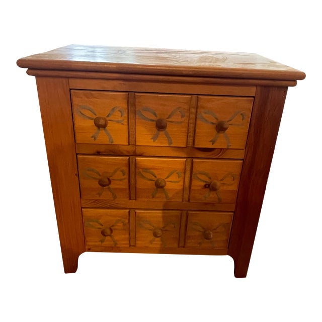 1990s Hand Stenciled Three Drawer Nightstand With Flowers and Bows. For Sale