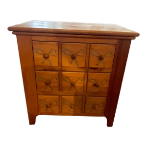 1990s Hand Stenciled Three Drawer Nightstand With Flowers and Bows.