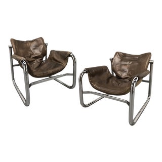 “Alpha” Leather Sling Chairs by Pozza, Brazil - a Pair For Sale