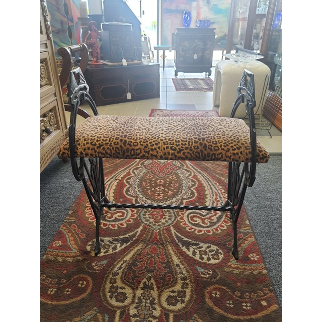 Amazing Art Deco iron bench with an upholstered seat. It would be a great accent piece in a hallway, a bedroom, or...