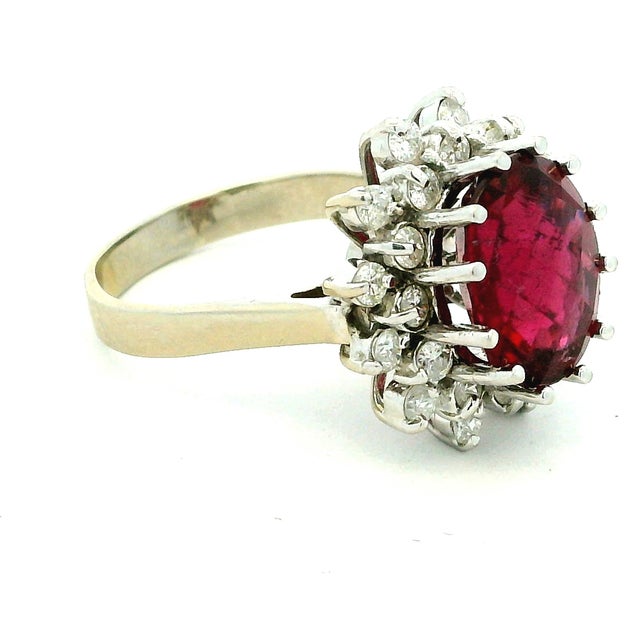 Vintage Pink Tourmaline Diamond Cluster Ring 14k White Gold 4.65 Ct, Size 8 For Sale - Image 4 of 14