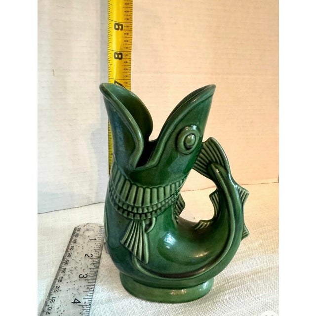 English Vintage Shreve, Crump & Low Gurgling Cod Pitcher Green Glazed Ceramic For Sale - Image 3 of 11