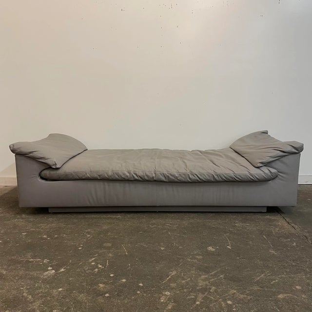 80s Preview Furniture Grey Leather Daybed The daybed is in good vintage condition. The upholstery is grey leather. The...