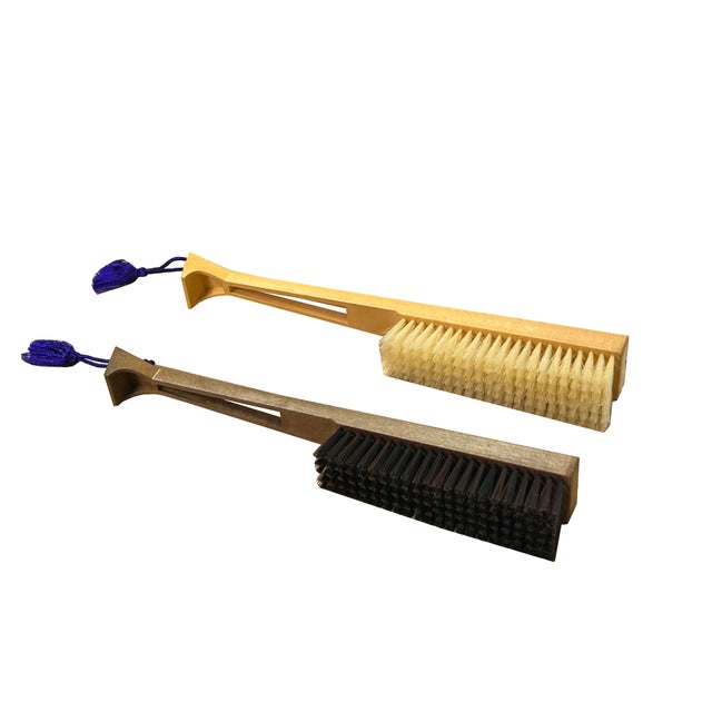 1980s Pair Oriental Fabric Wood Handle Cloth Brushes Display Decor Art For Sale - Image 5 of 9