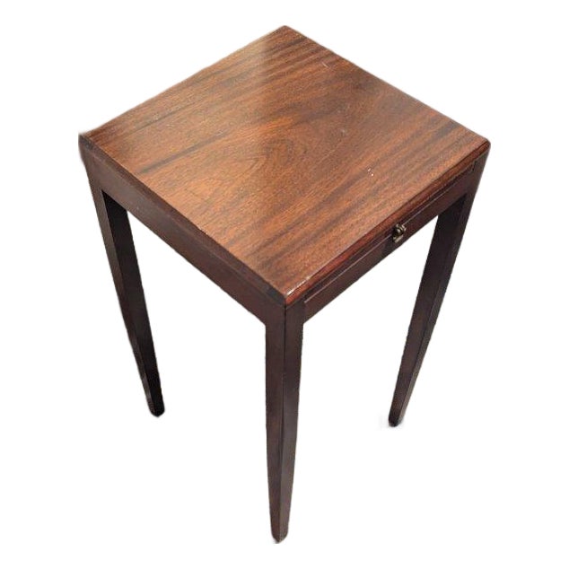 Vintage Mahogany Candle Stand End Table With Pull-Out Slide Leaf For Sale