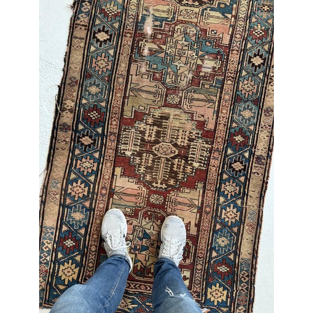 Antique Kurdish Runner with Large Elephant Foot Prints Rug 3.5 x 8.4 For Sale - Image 4 of 6