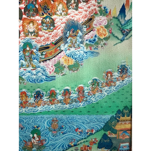 'The Refuge Tree' Thangka Silk Painting, Brocade Framed, Tibetan Textile Wall Hanging For Sale In Tampa - Image 6 of 10