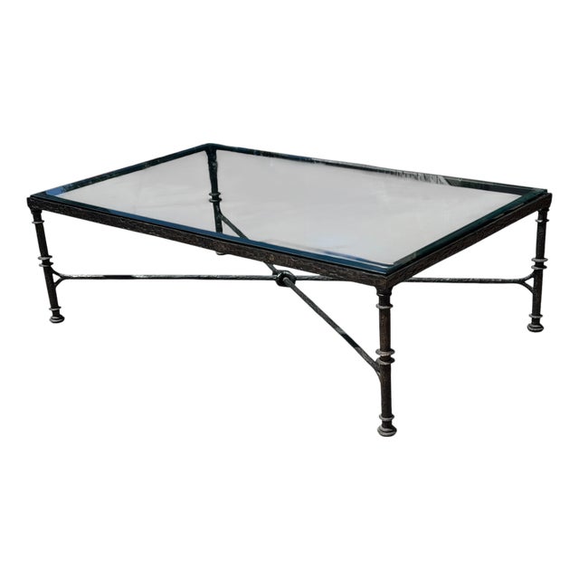 Diego Giacometti Painted Wrought Iron Cocktail Table With Glass by Paul Ferrante For Sale