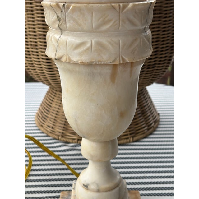 Alabaster Antique Italian Hand Carved Alabaster Table Lamp For Sale - Image 8 of 18