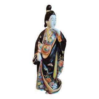 Antique Meiji Japanese Polychrome Enamelled Kutani Porcelain Bijin Figure For Sale