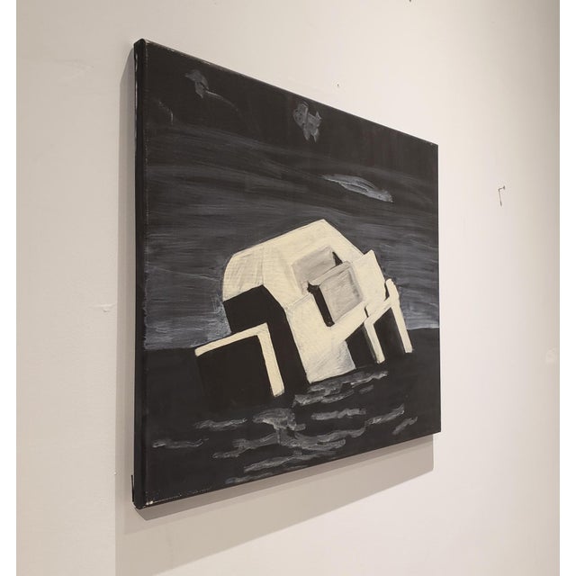 Night painting of an abandoned World War II bunker being reclaimed by the sea by artist Lionel Lamy. Acrylic on canvas....