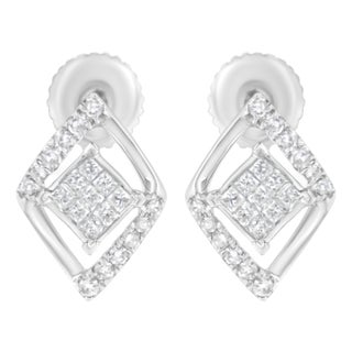 10K White Gold 1/3 cttw Princess-cut Diamond Double Triangle Composite Stud Earrings (H-I Color, SI1-SI2 Clarity) For Sale