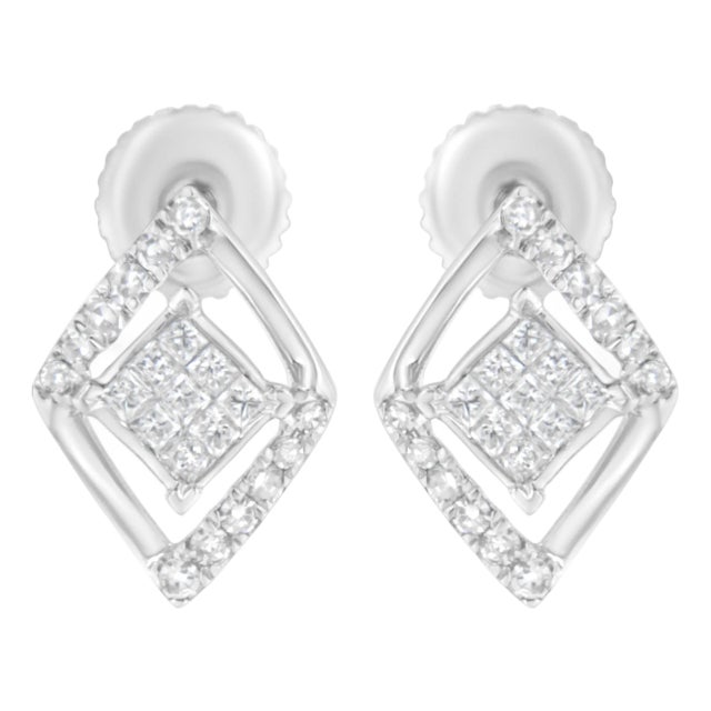 10K White Gold 1/3 cttw Princess-cut Diamond Double Triangle Composite Stud Earrings (H-I Color, SI1-SI2 Clarity) For Sale
