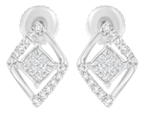 10K White Gold 1/3 cttw Princess-cut Diamond Double Triangle Composite Stud Earrings (H-I Color, SI1-SI2 Clarity)