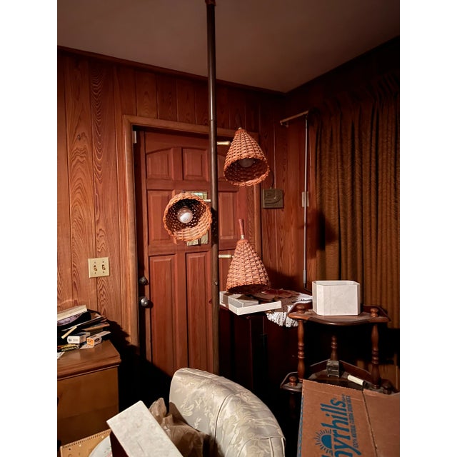 Mid 20th Century Tension Pole Floor Lamp With Wicker Shades For Sale - Image 11 of 12