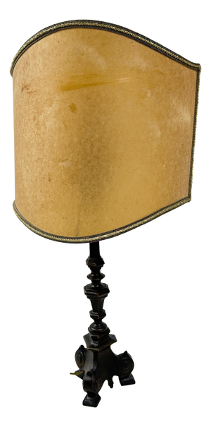 Antique Empire Style Bronze Table Lamp with Parchment Paper Shade, 1930s