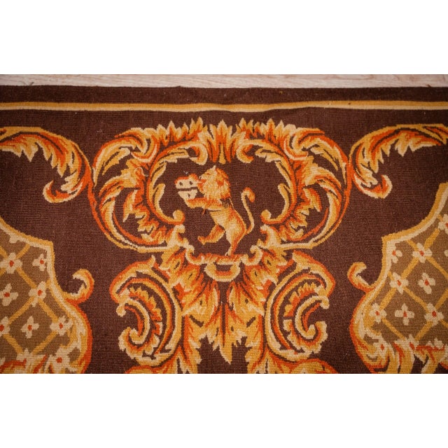 1980s 9x12 Vintage Aubusson Flat Weave Wool Rug, Brown Baroque Medallion For Sale - Image 5 of 14