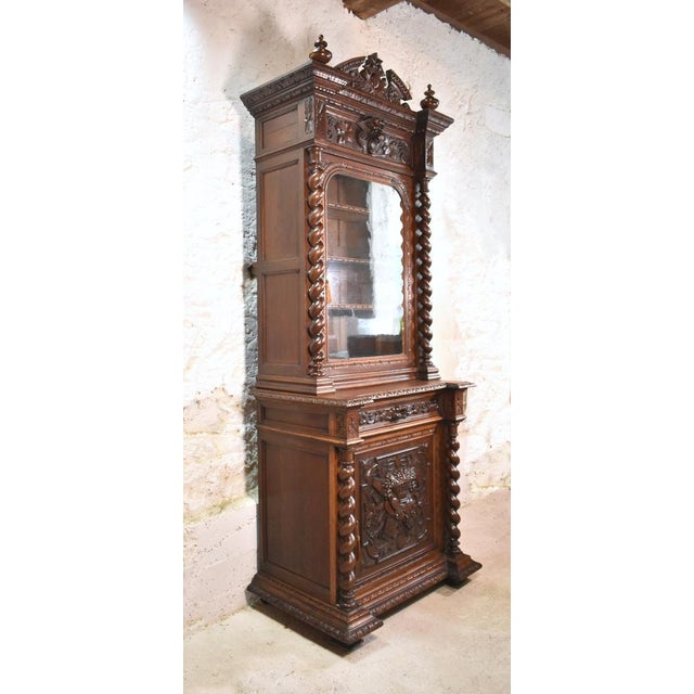 French Oak Hunt Display Cabinet Louis XIII Style This Neo-Gothic Oak Hunt Display Cabinet features prolific deep relief...