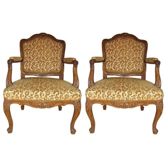 Brown Rococo Craved Louis XV Style Armchairs - a Pair For Sale - Image 8 of 8