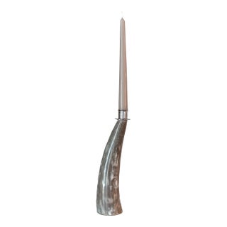 Vintage Sculptural Horn & Silver Tone Taper Candle Holder For Sale