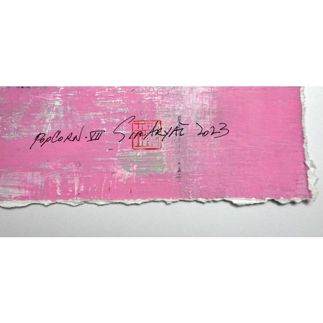 Popcorn. VII Framed Abstract Modern Green/Purple Painting For Sale - Image 4 of 5