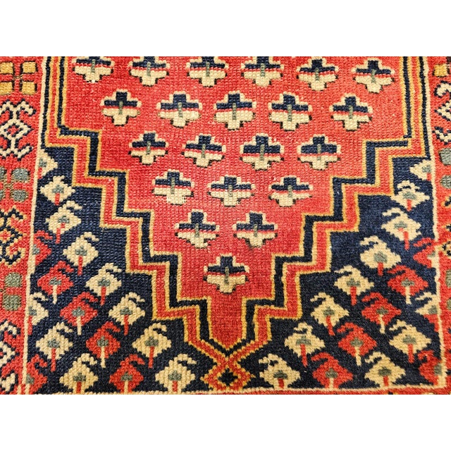 Vintage Turkish Village Area Rug, Hand-Knotted Wool, Red & Navy, 1950s, 3' x 5' For Sale - Image 12 of 15