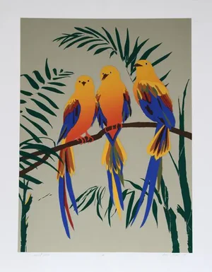 1980 Anne Nipper Three Tropical Robins Print