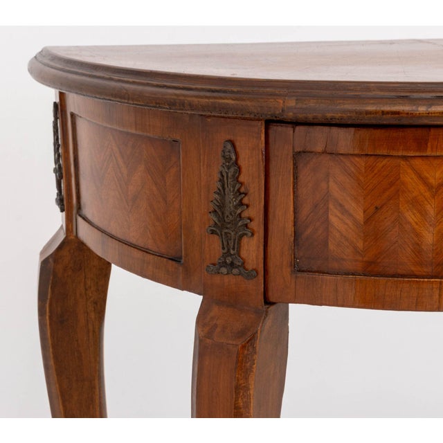 Brown Louis XV Style Demilune Walnut Console Table For Sale - Image 8 of 8