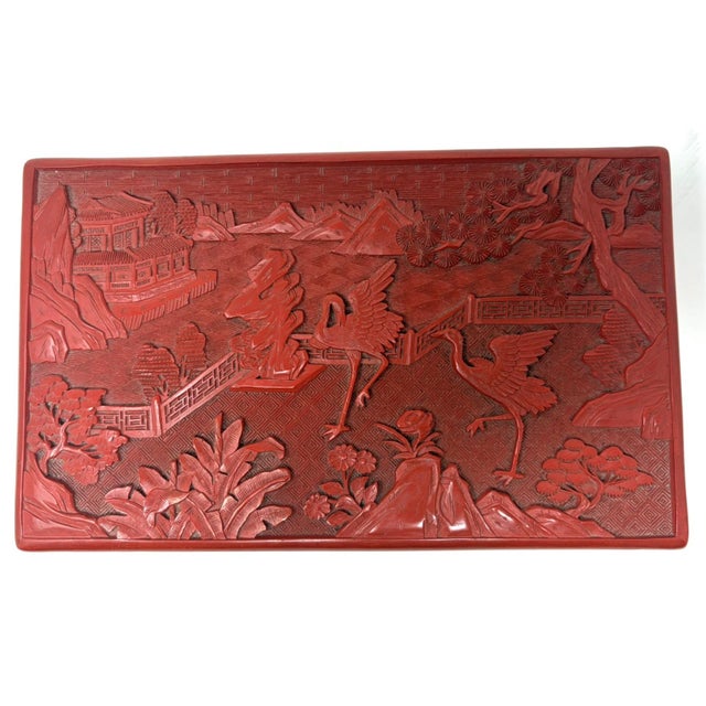 Vintage Carved Cinnabar Lacquer Box on Stand For Sale In Houston - Image 6 of 7